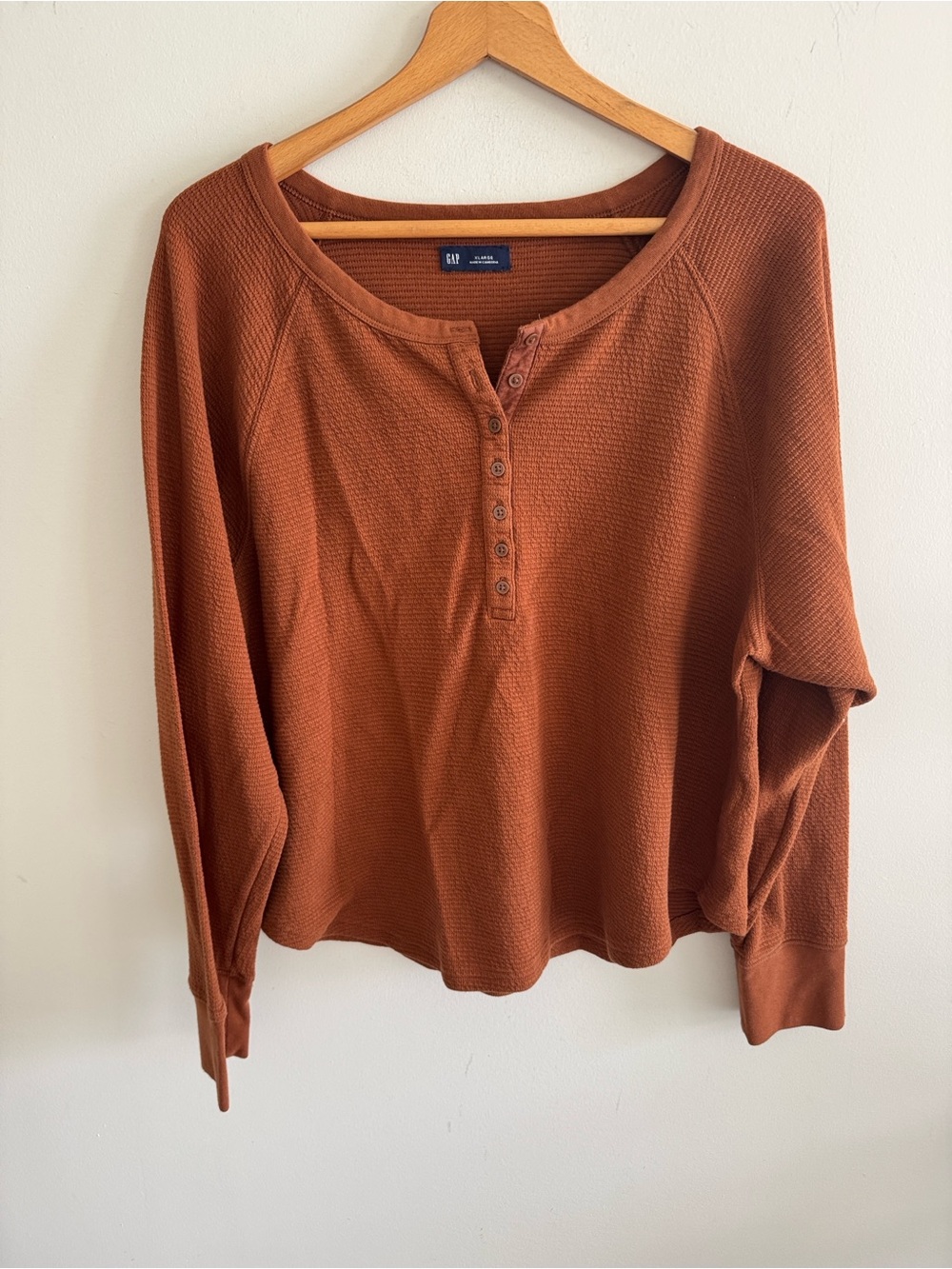 Gap waffle knit long sleeve top in copper tan brown size XL